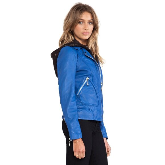 Doma Electric Blue Leather Jacket with Detachable Hood ALT ASO Clary Fray - Picture 5 of 14